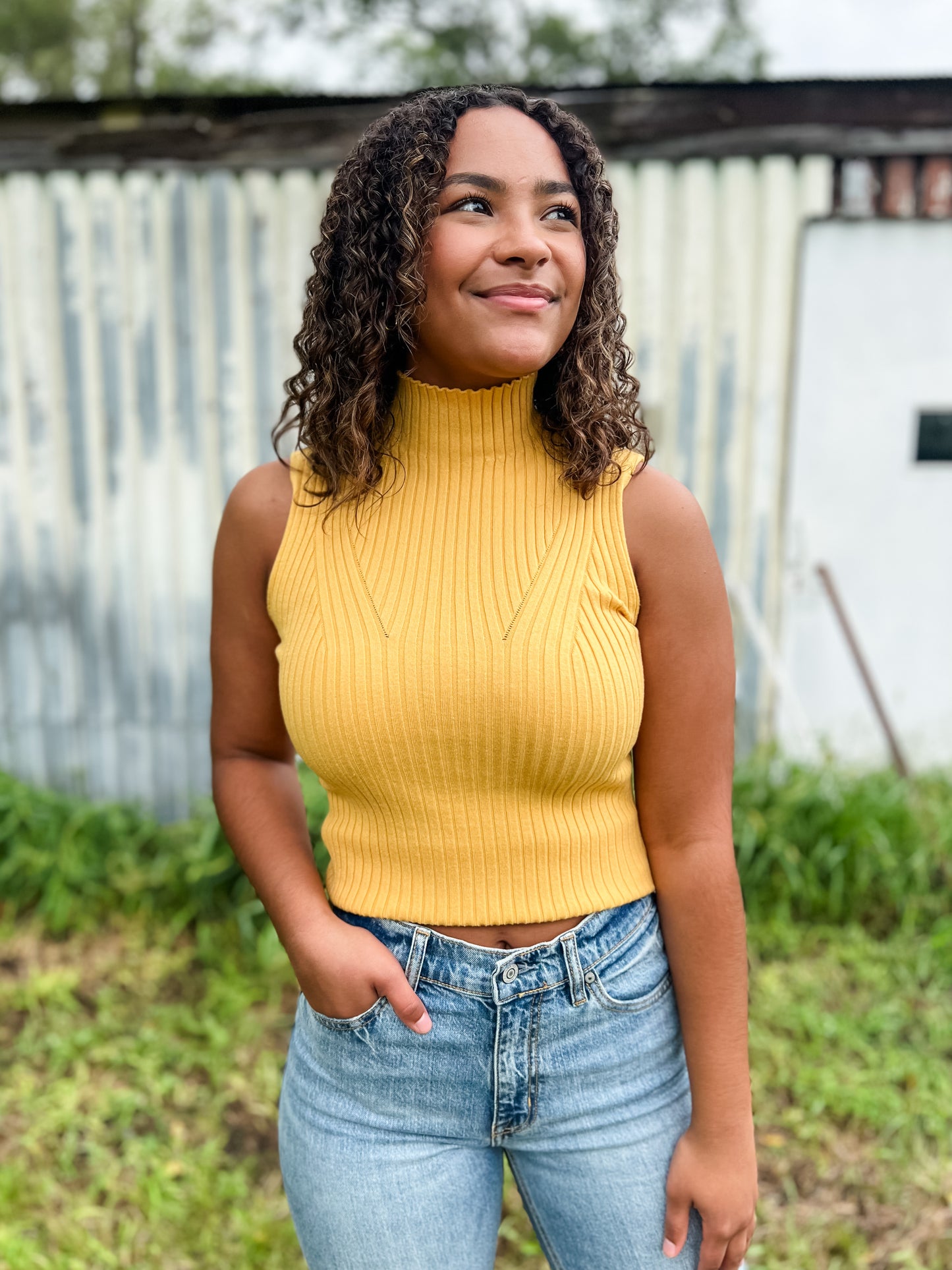 Blaire Ribbed Knit Tank - Mustard
