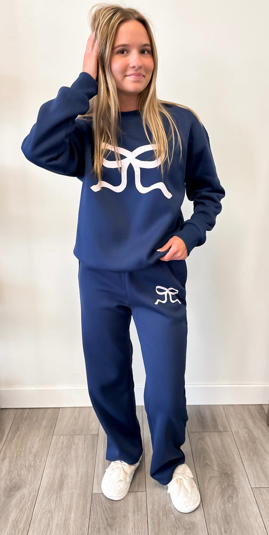 Bowed Up Sweat Pant Set - Navy
