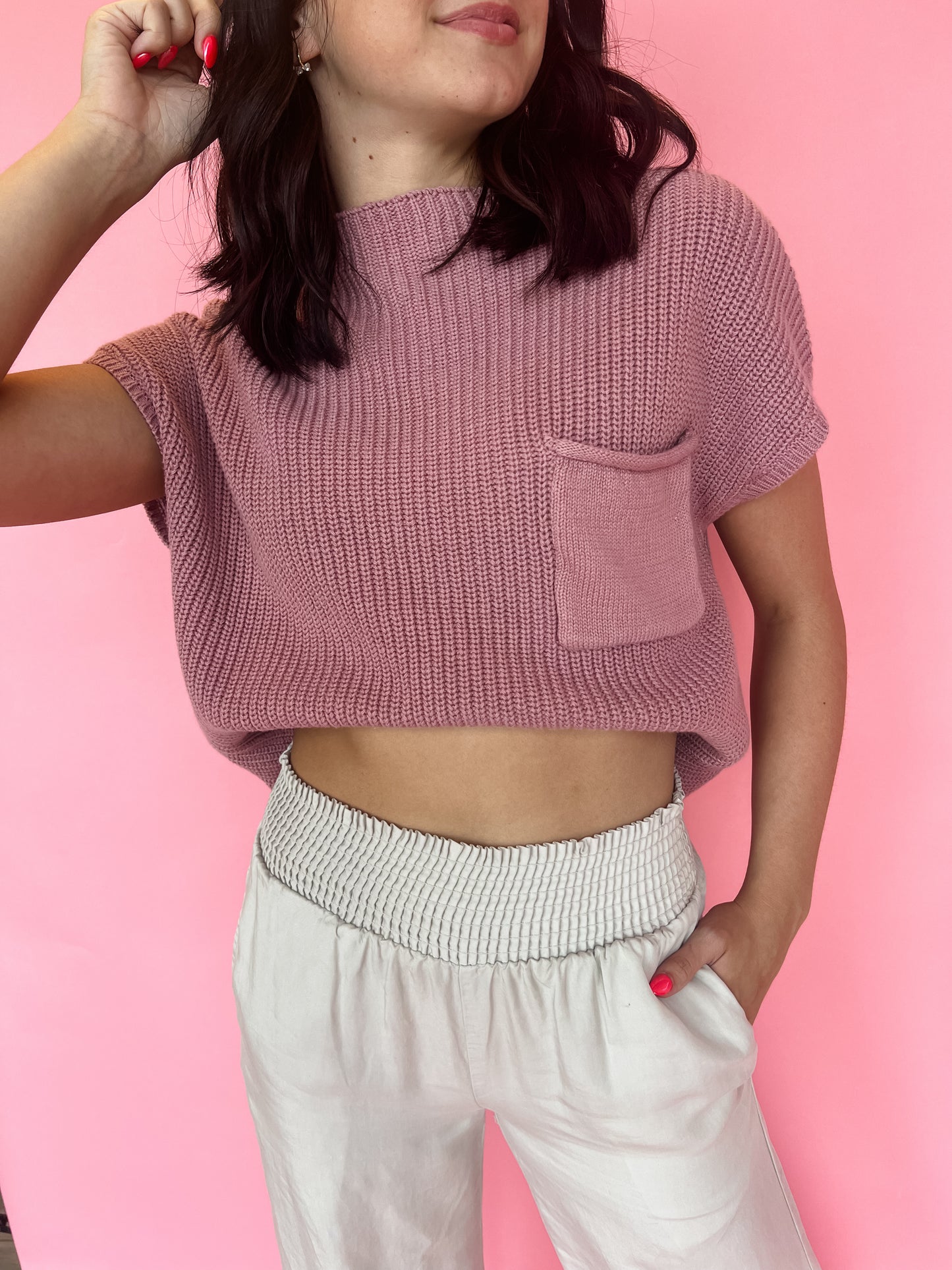 Cameron Pocket Sweater Top -  Dark Pink