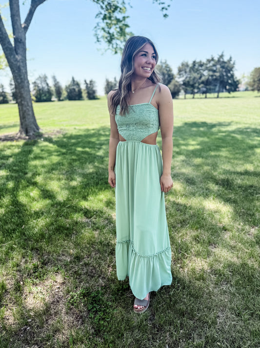 Sage Bloom Cutout Maxi Dress