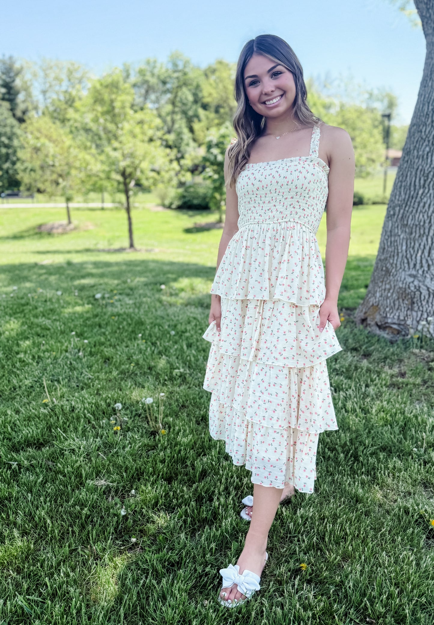 Honey Glow Tiered Midi Dress