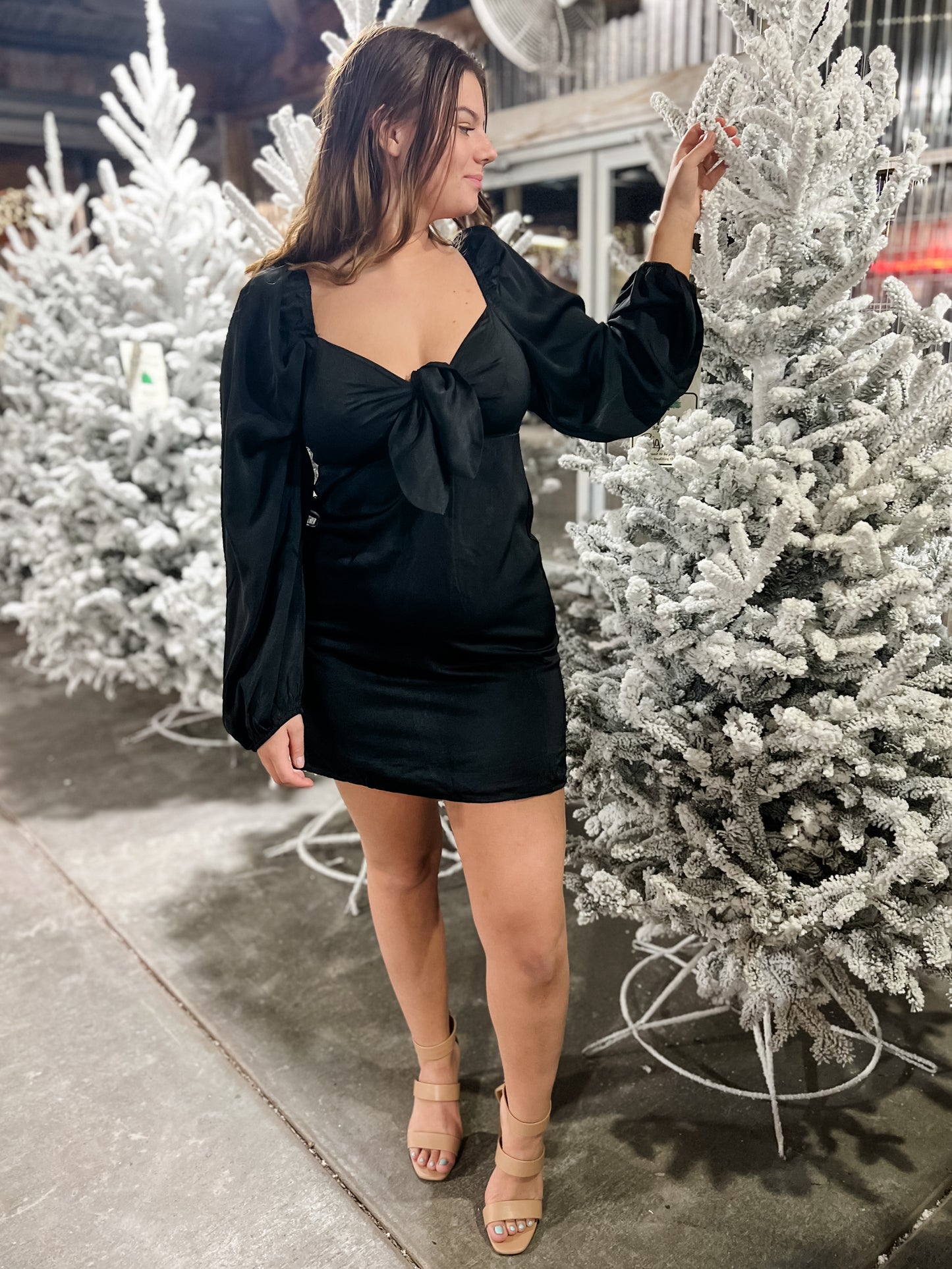 Angela Satin Mini Dress - Black