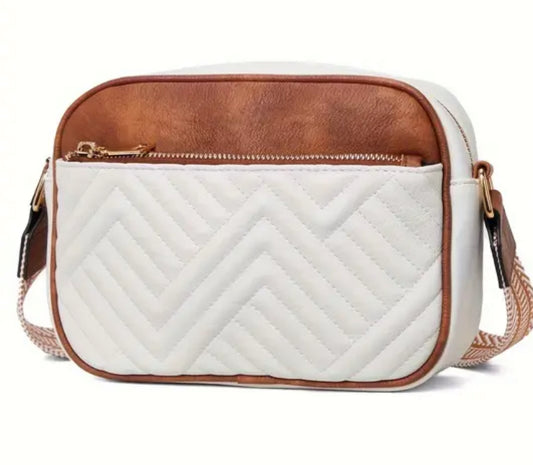 Quilted Vegan Leather Crossbody - Ivory/Tan