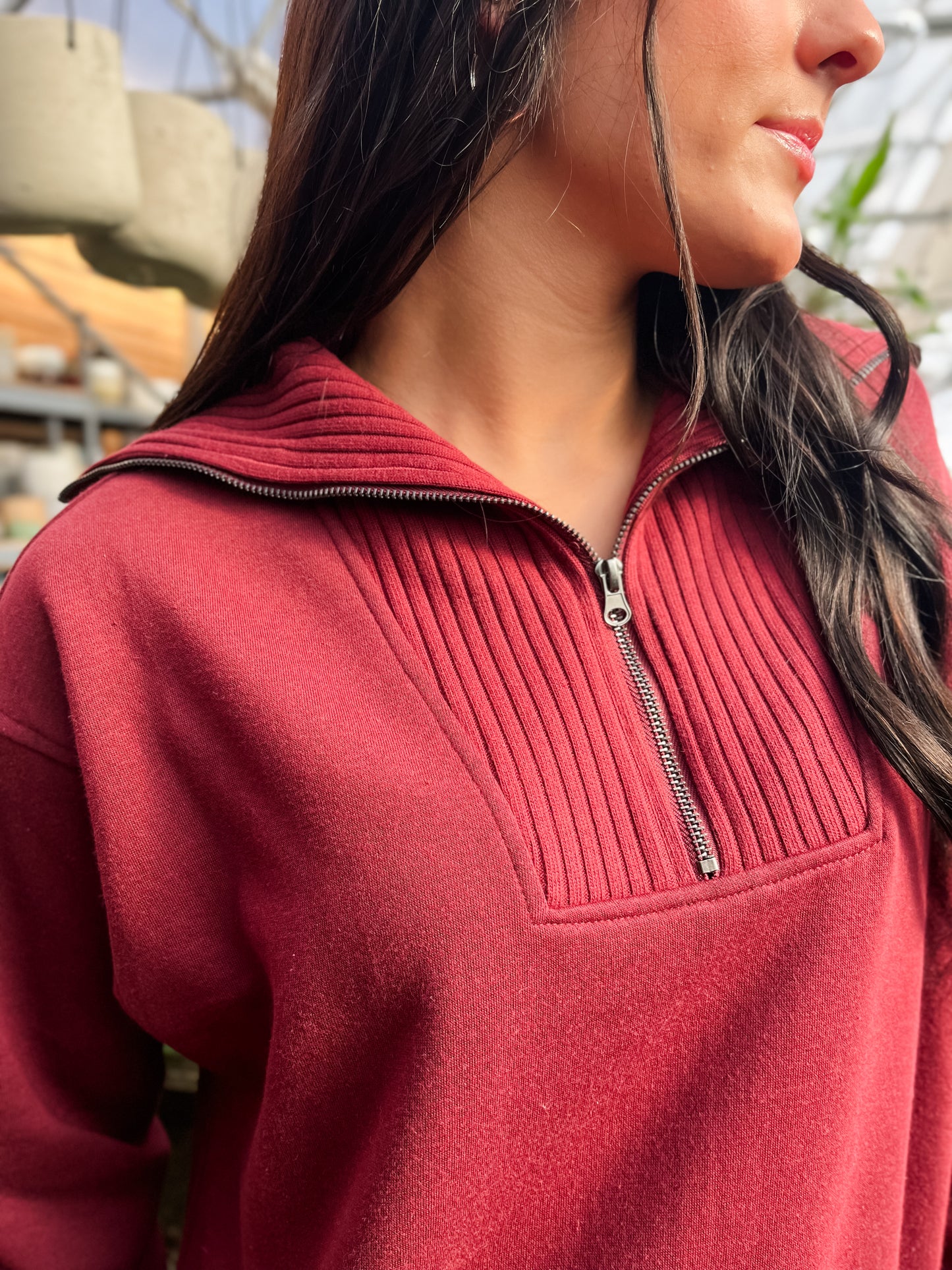 Iced Americano Wide Collar Pullover - Burgundy
