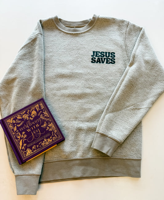 JESUS SAVES - Inside Out Vintage Crew - Cement