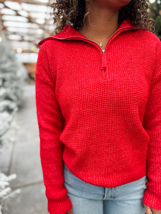 Cozy Up Quarter Zip - Ruby