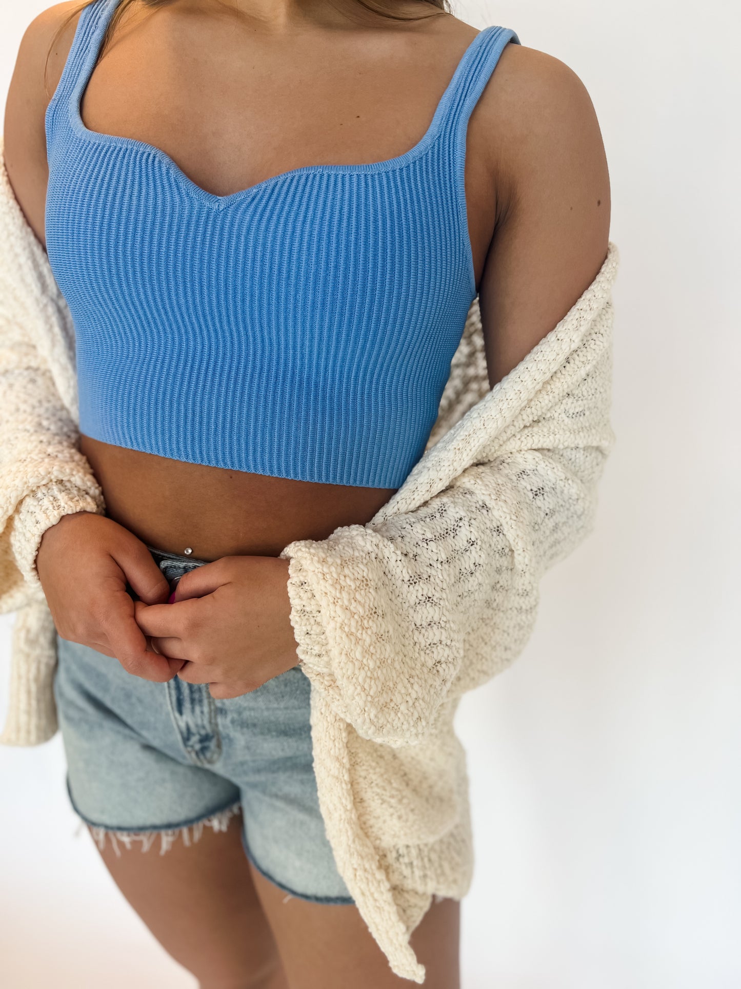 Katie Crop Sweater Tank - Blue