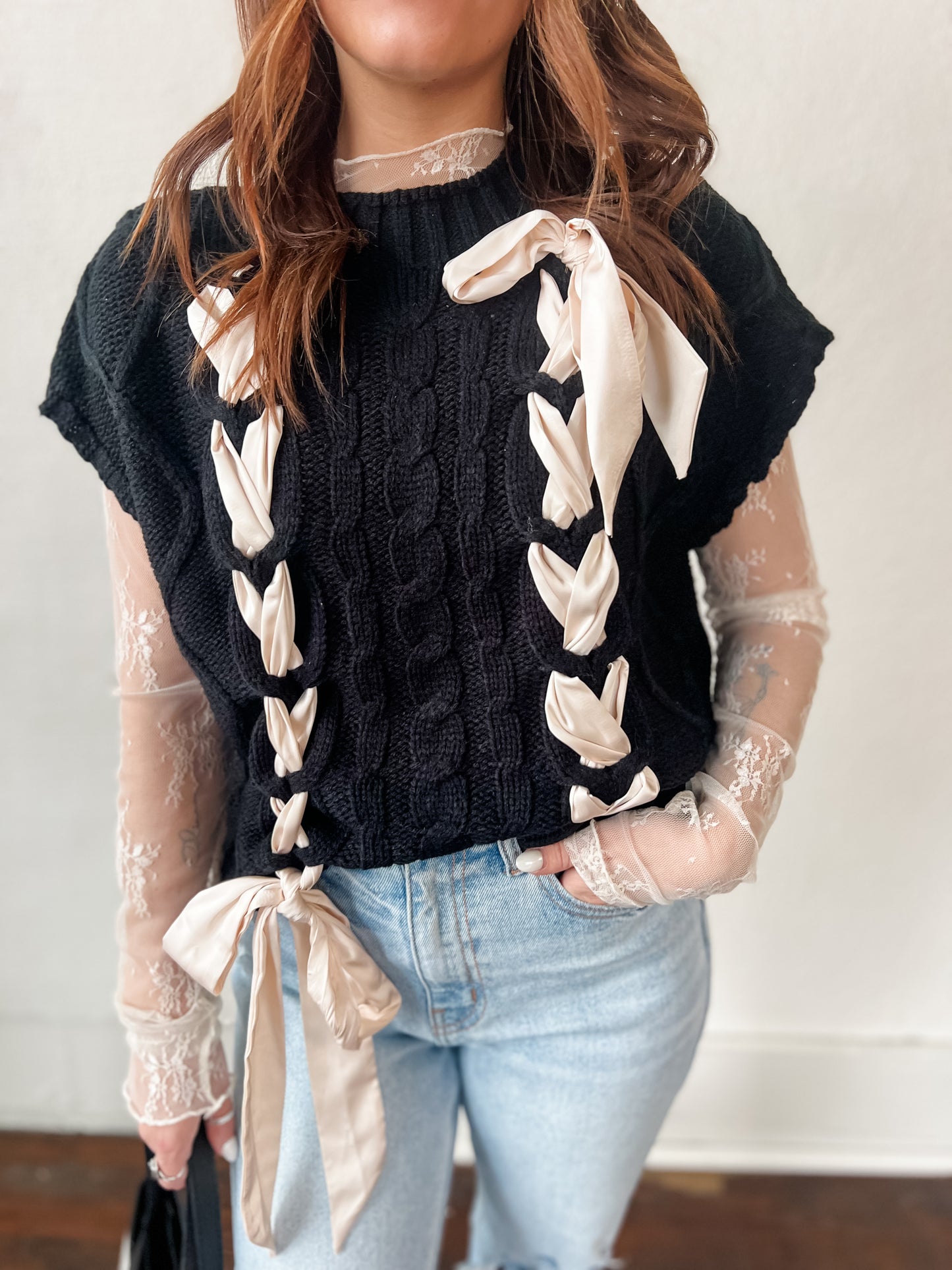 Laced-Up Love Sweater Vest - Black