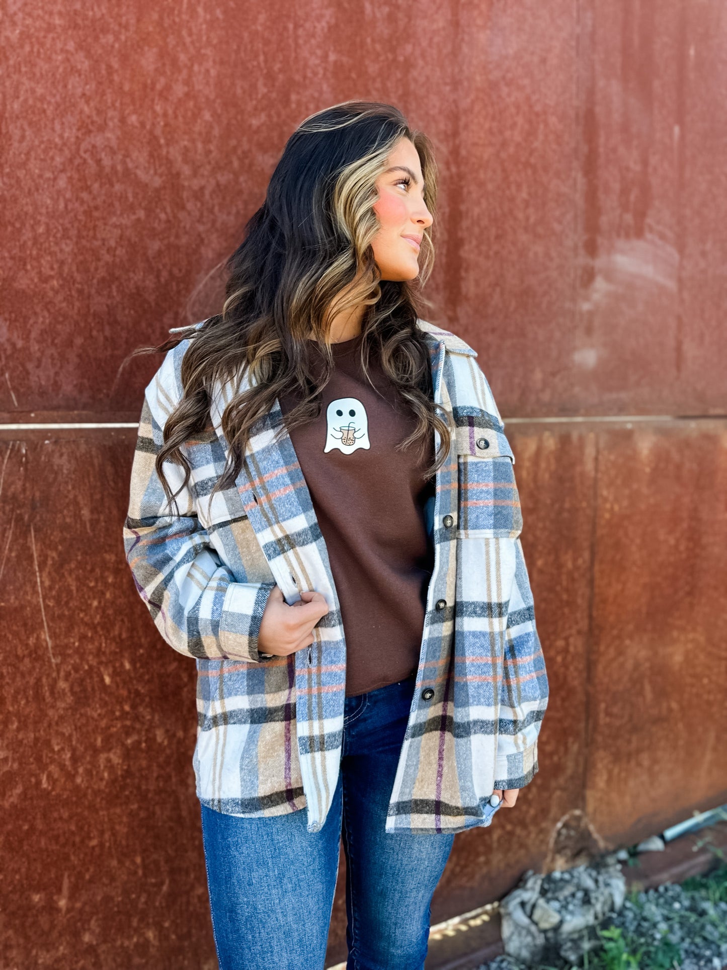County Line Flannel Shacket - Taupe/Multi