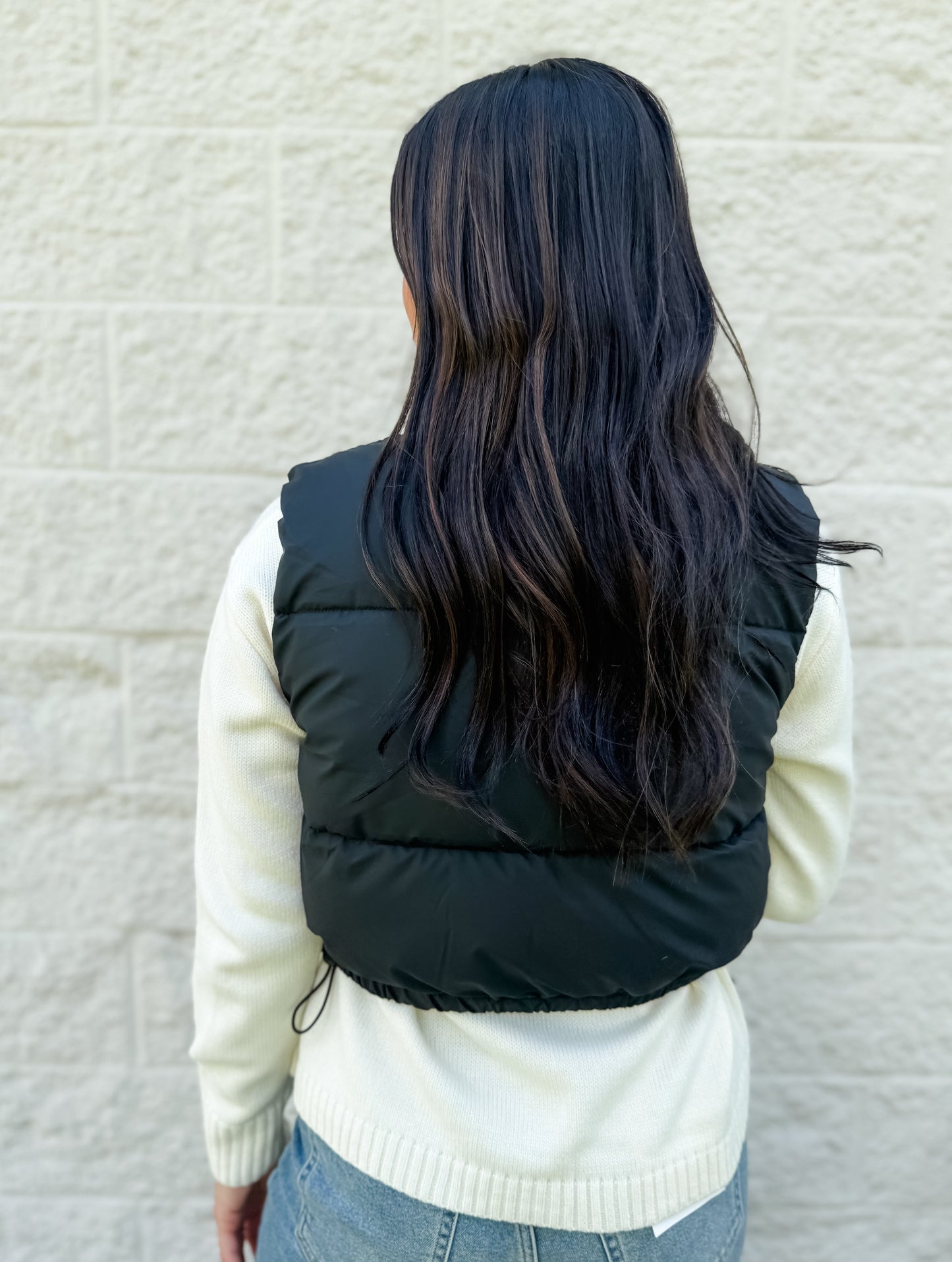 Slow It Down Cropped Puffer Vest - Black