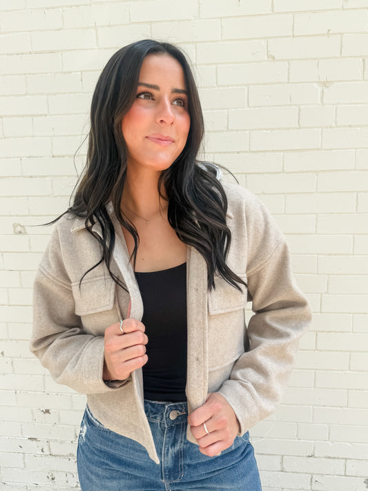 Drunk Love Cropped Shacket - Oatmeal
