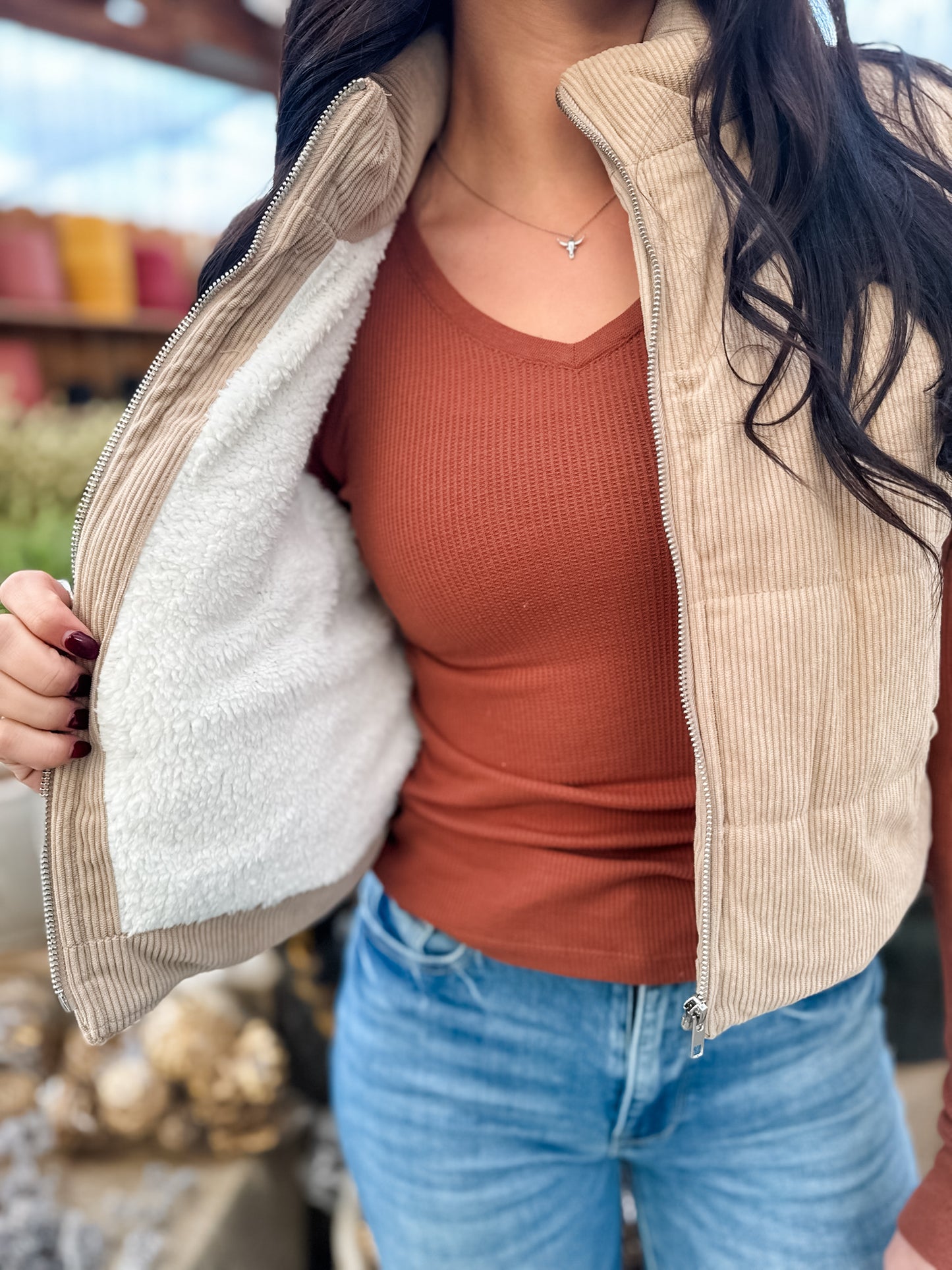 Ellie Corduroy Puffer Vest - Taupe