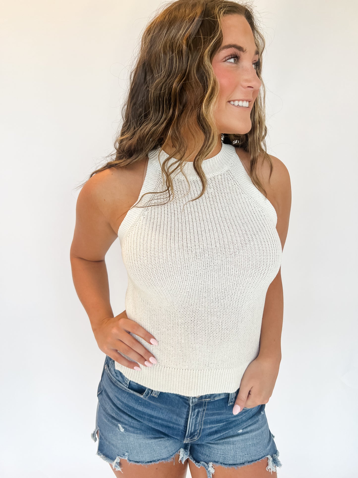 Jaycee Halter Sweater Tank - White