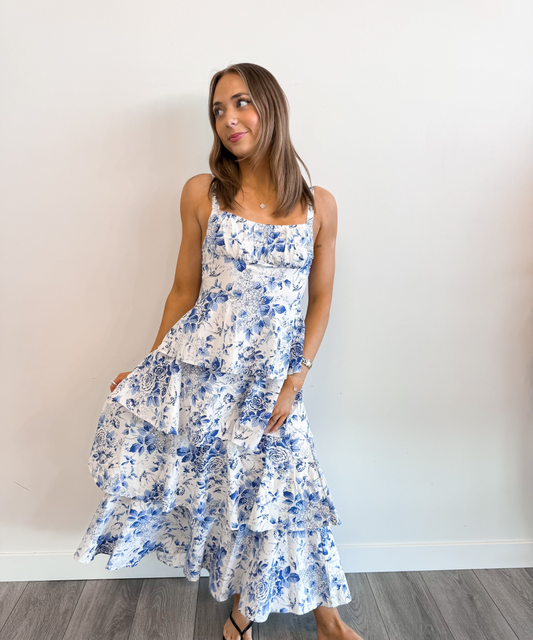 Tiered Dusty Blue Prairie Dress