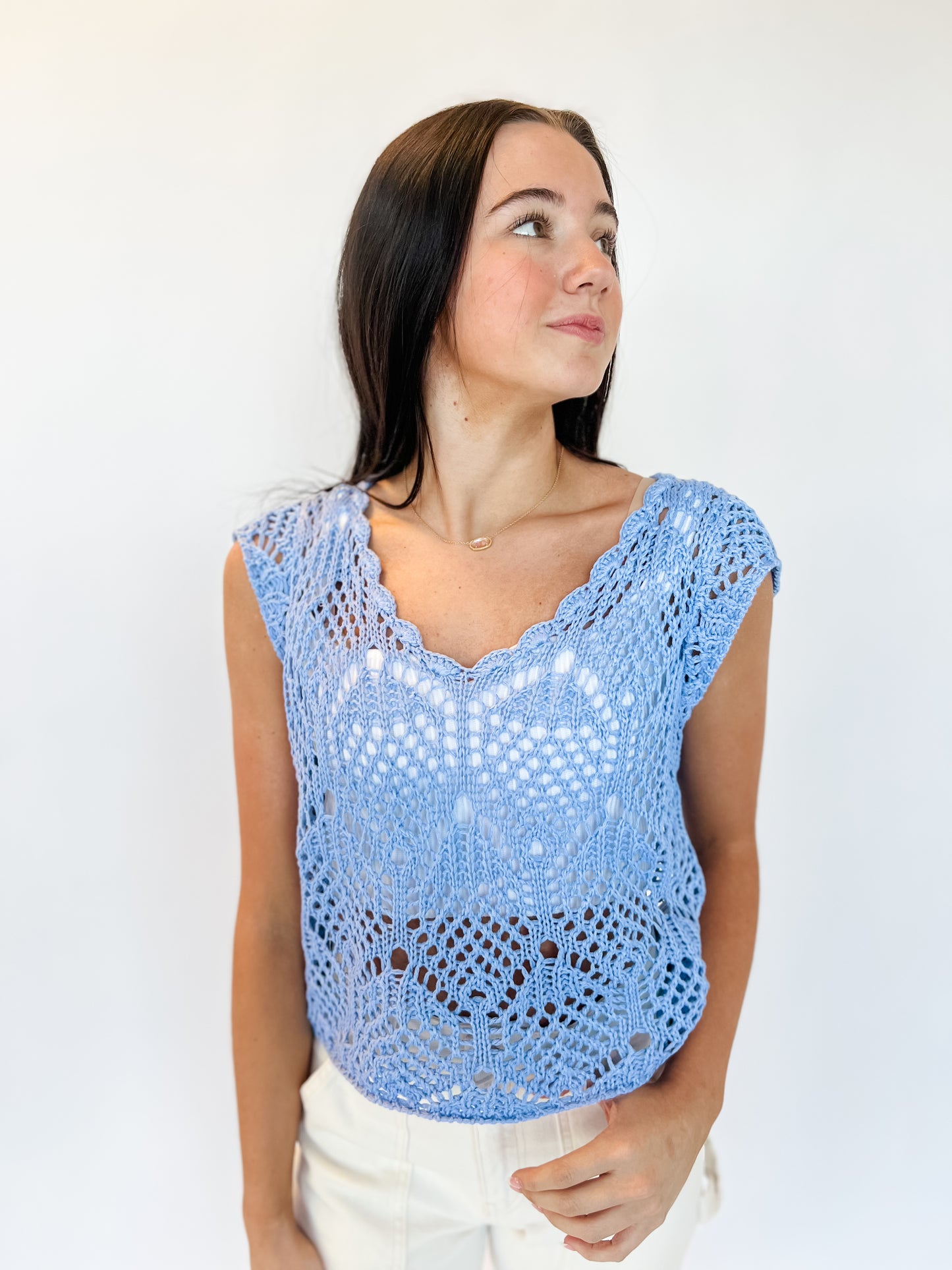 Marina Tide Crochet Top - Sky