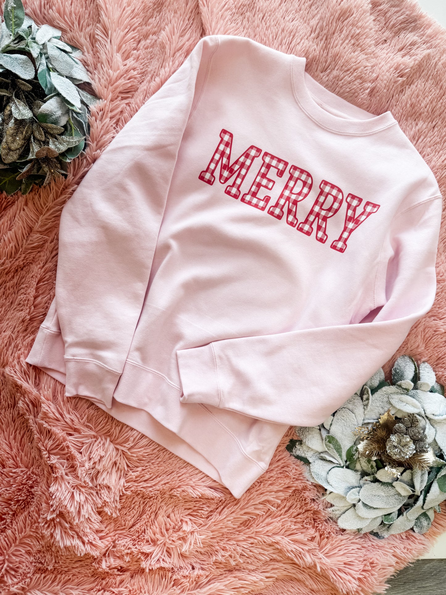 MERRY Gingham Crew - Soft Pink