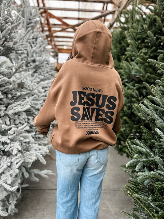 Jesus Saves Hoodie - Toasted Coconut