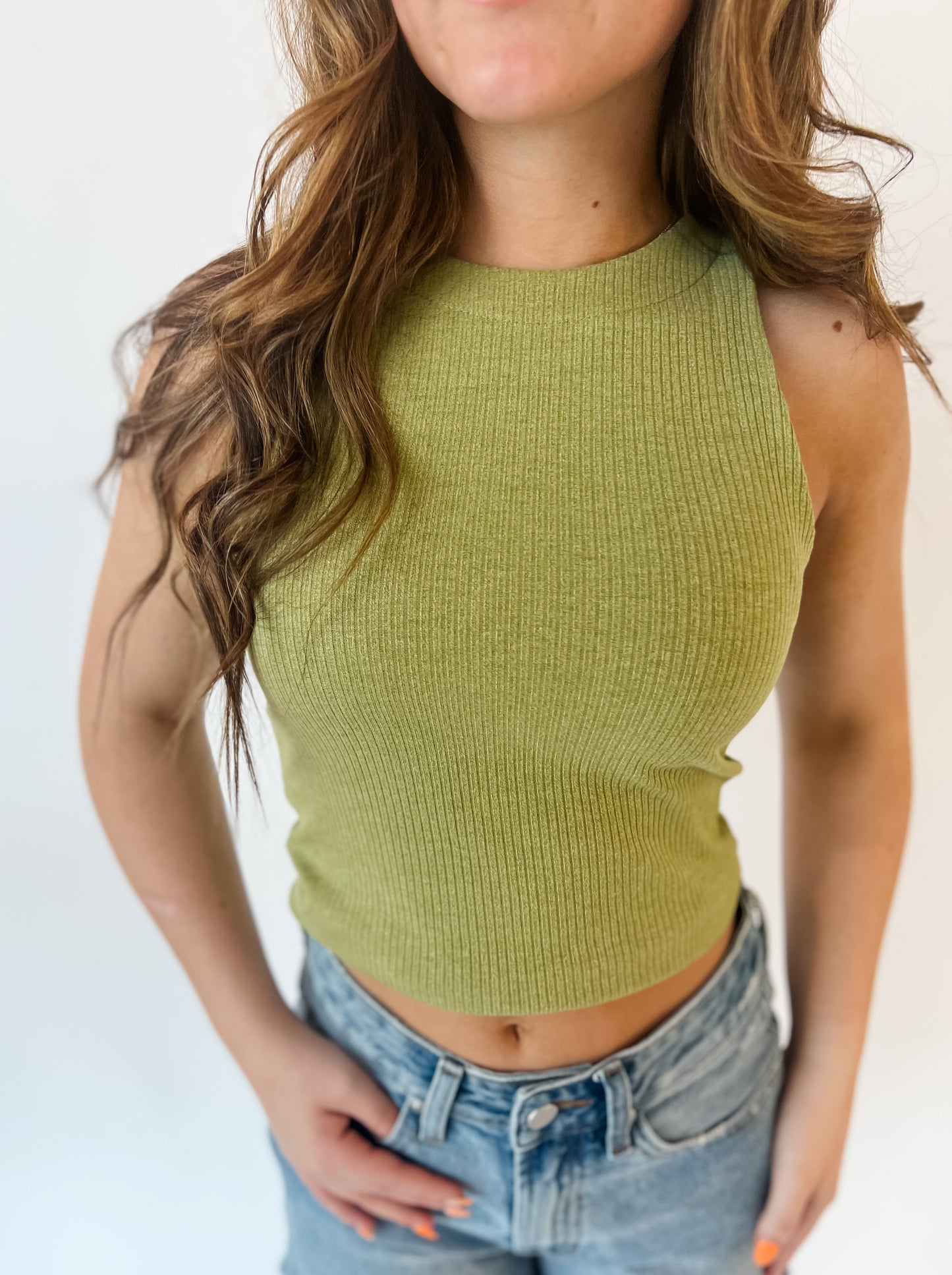 Georgia Fitted Knit Tank - Light Olive