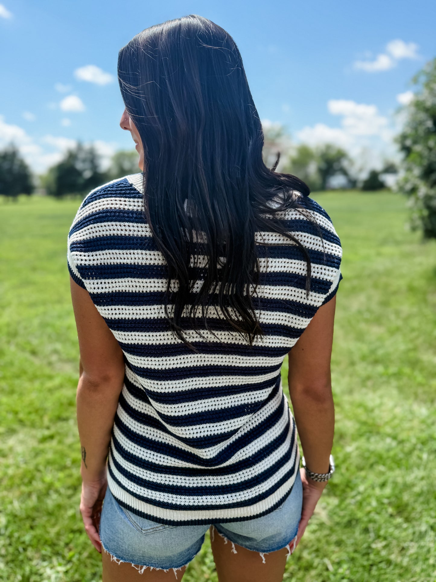 Paint the Town Blue Sweater Top - Navy
