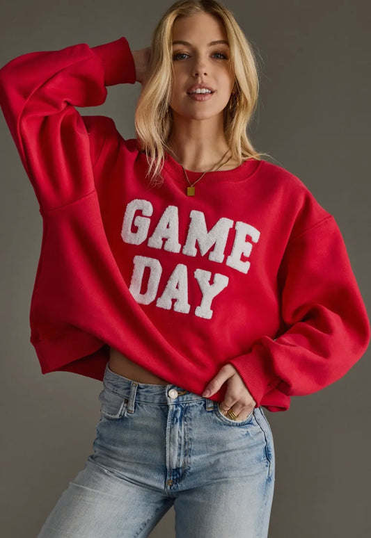 Chenille Game Day Crewneck - Scarlet