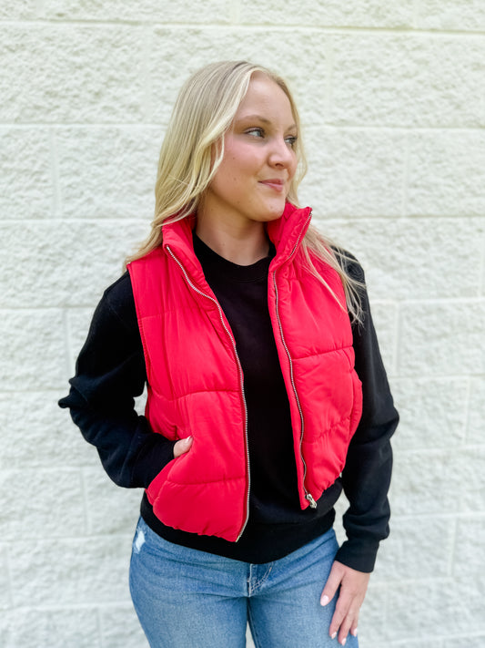 I Want More Puffer Vest - Ruby