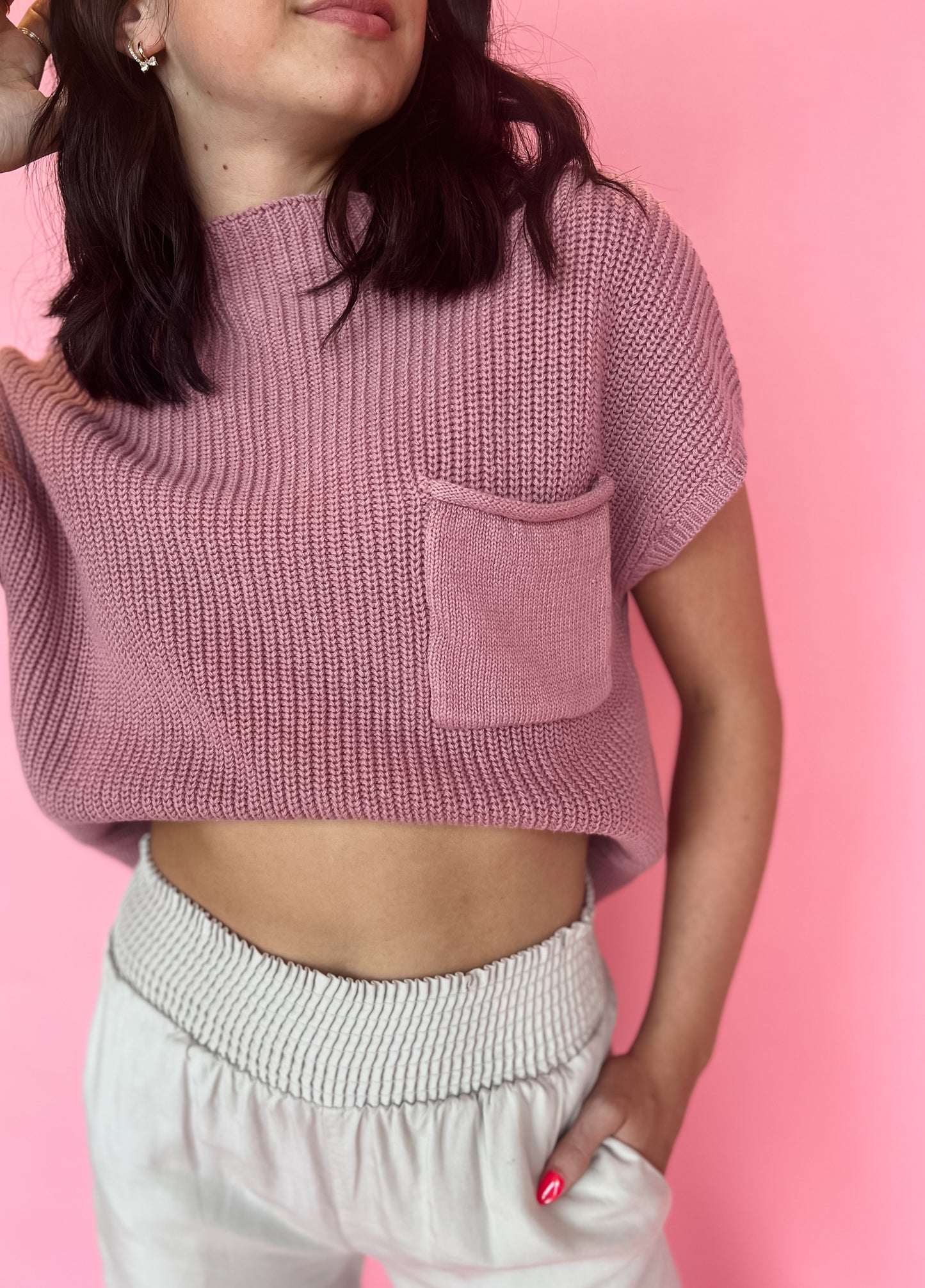 Cameron Pocket Sweater Top -  Dark Pink