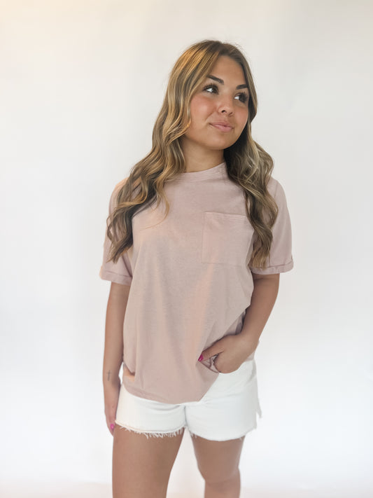 Cotton Casual Pocket Tee - Pink