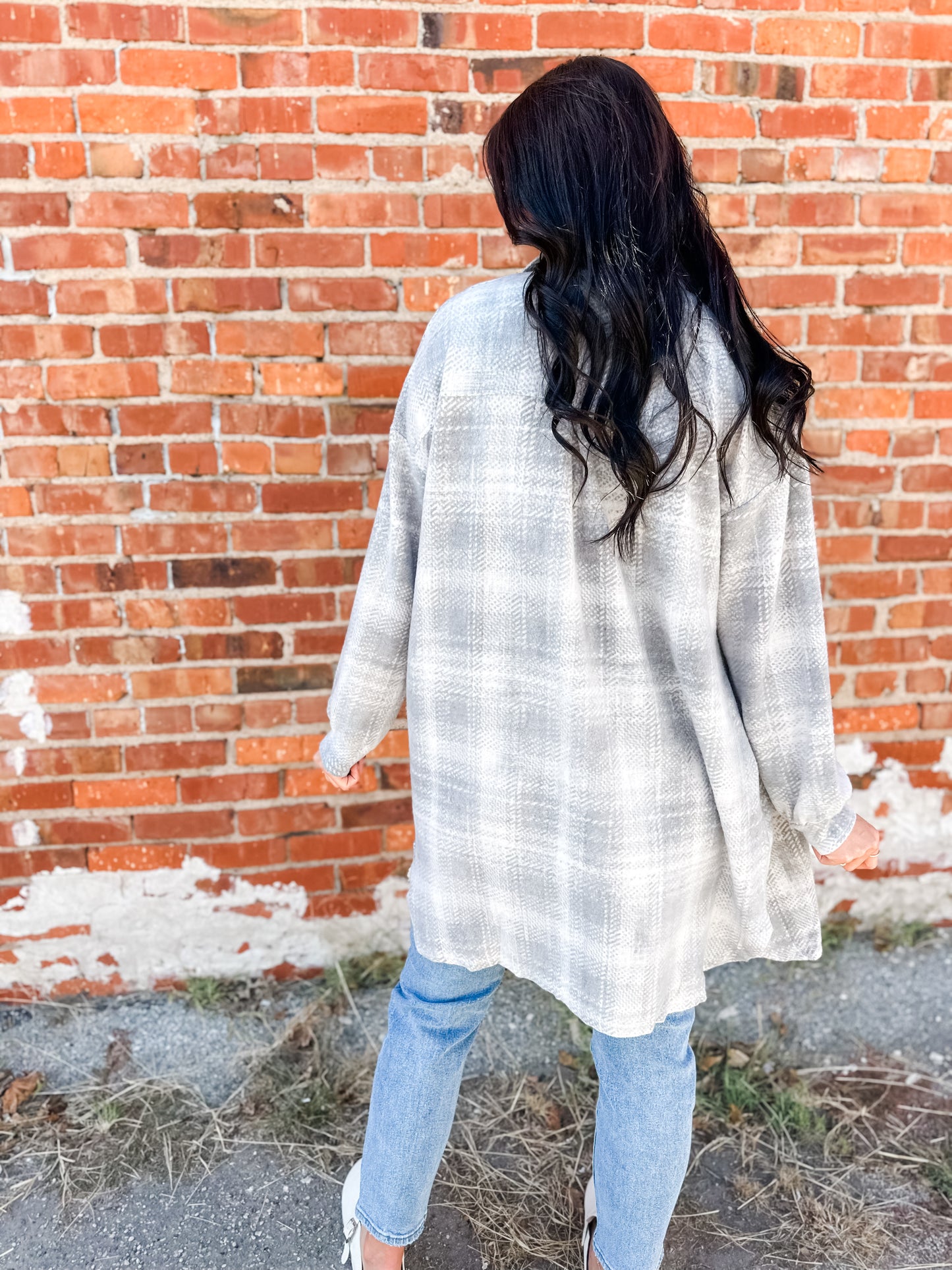 Kiss The Sky Plaid Shacket - Gray