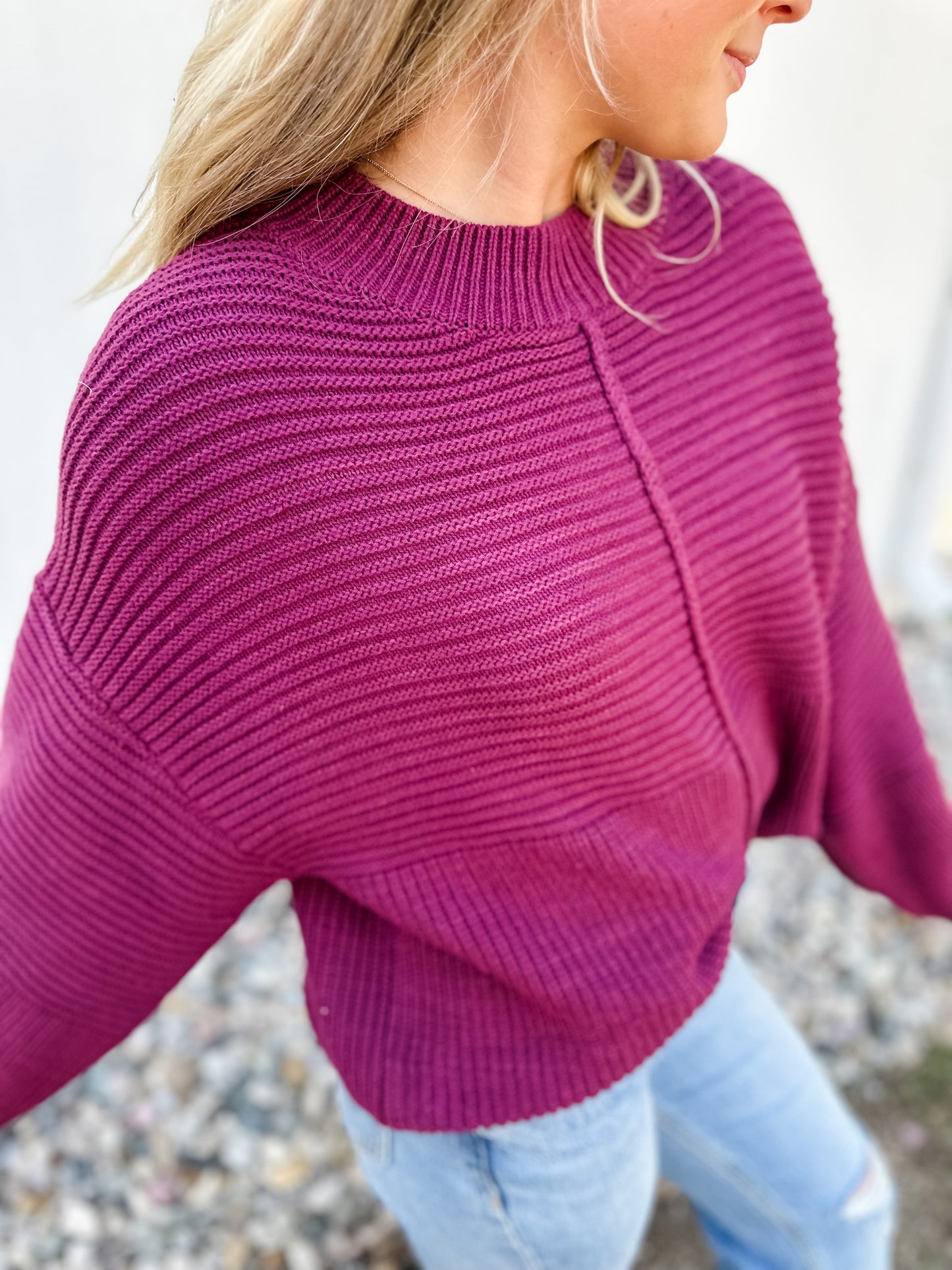 Holly Ribbed Knit Sweater - Wine