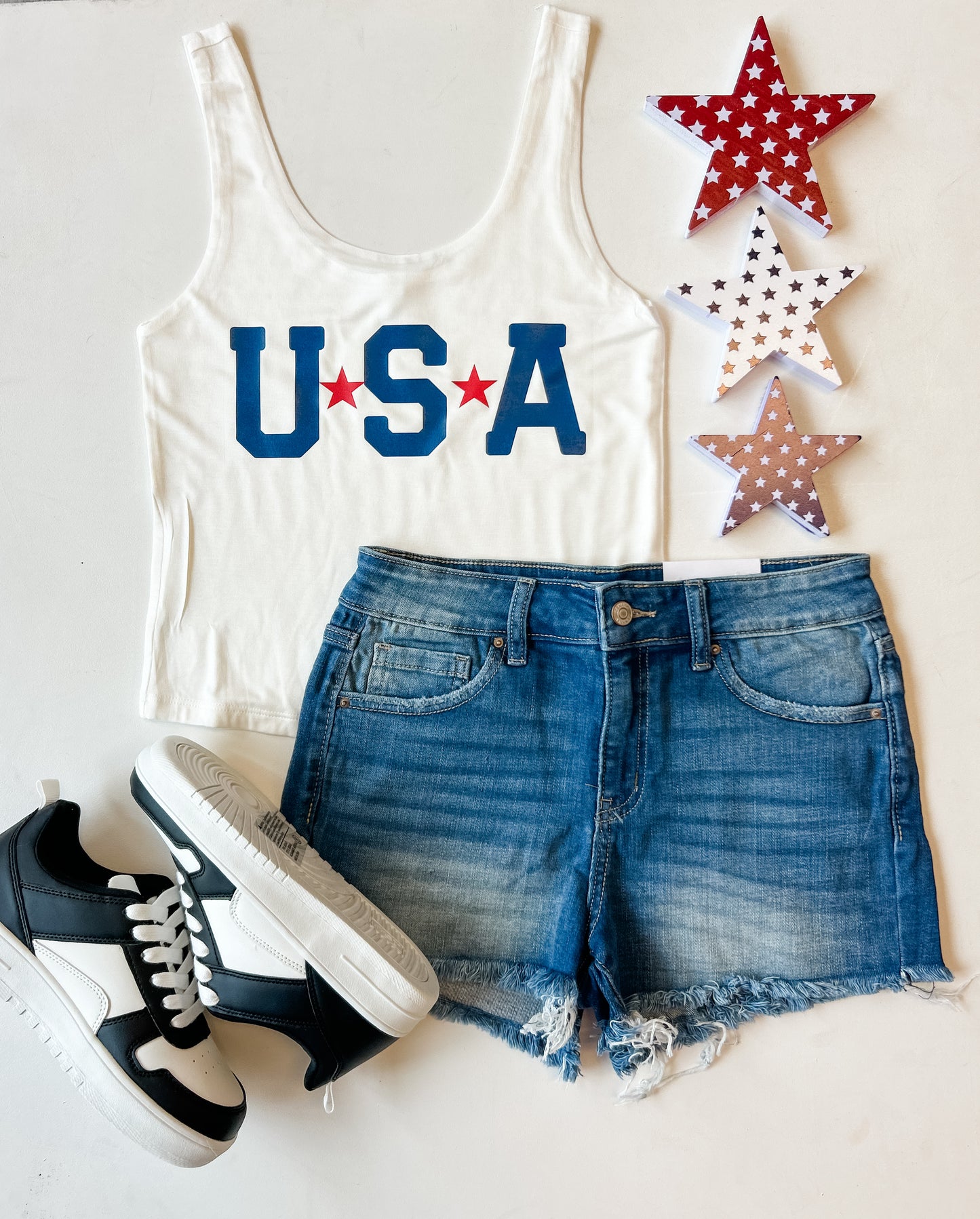 USA Double Lined Scoop Neck Crop Tank