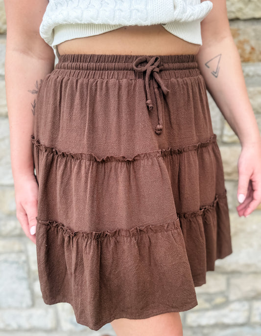 Emma Flounce Frill Skirt - Chocolate