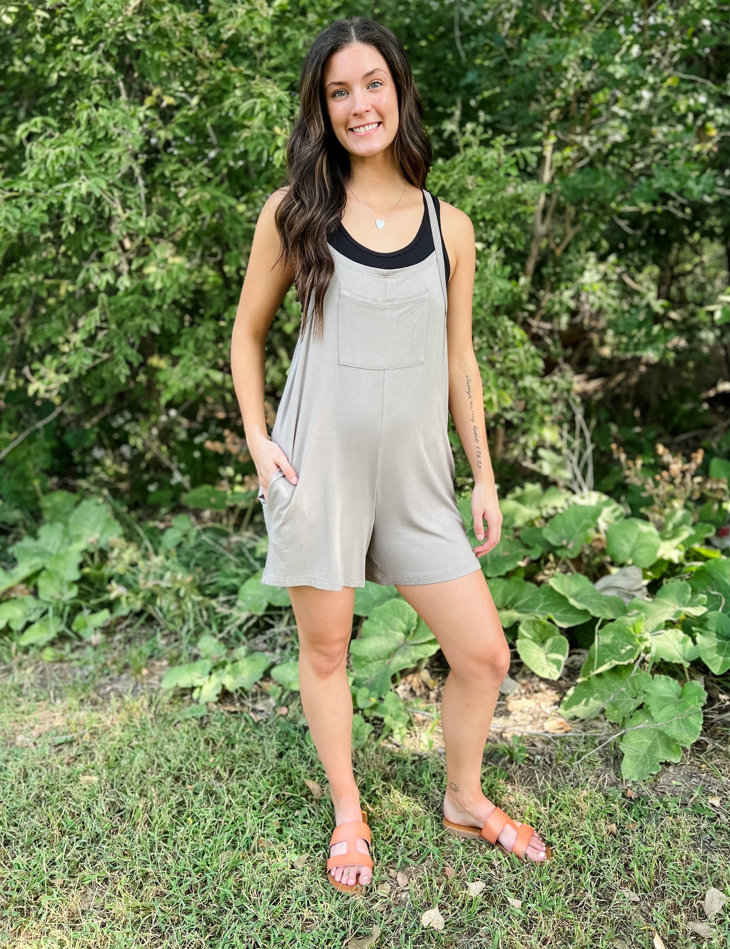 Best Overall Pocket Romper - Taupe