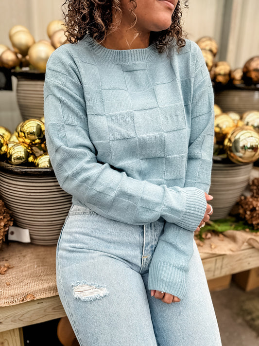 Check It Out Cropped Sweater - Dusty Blue