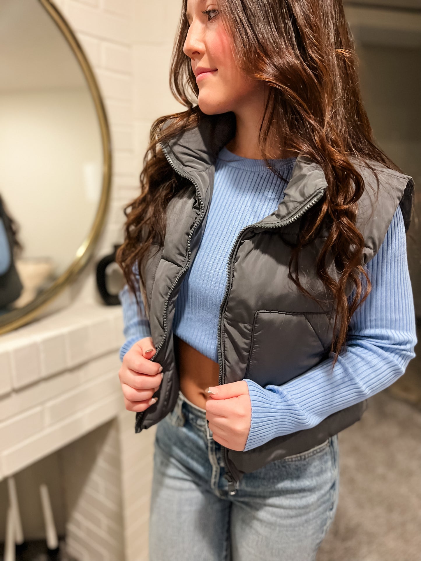 Crop and Conquer Sweater - Baby Blue
