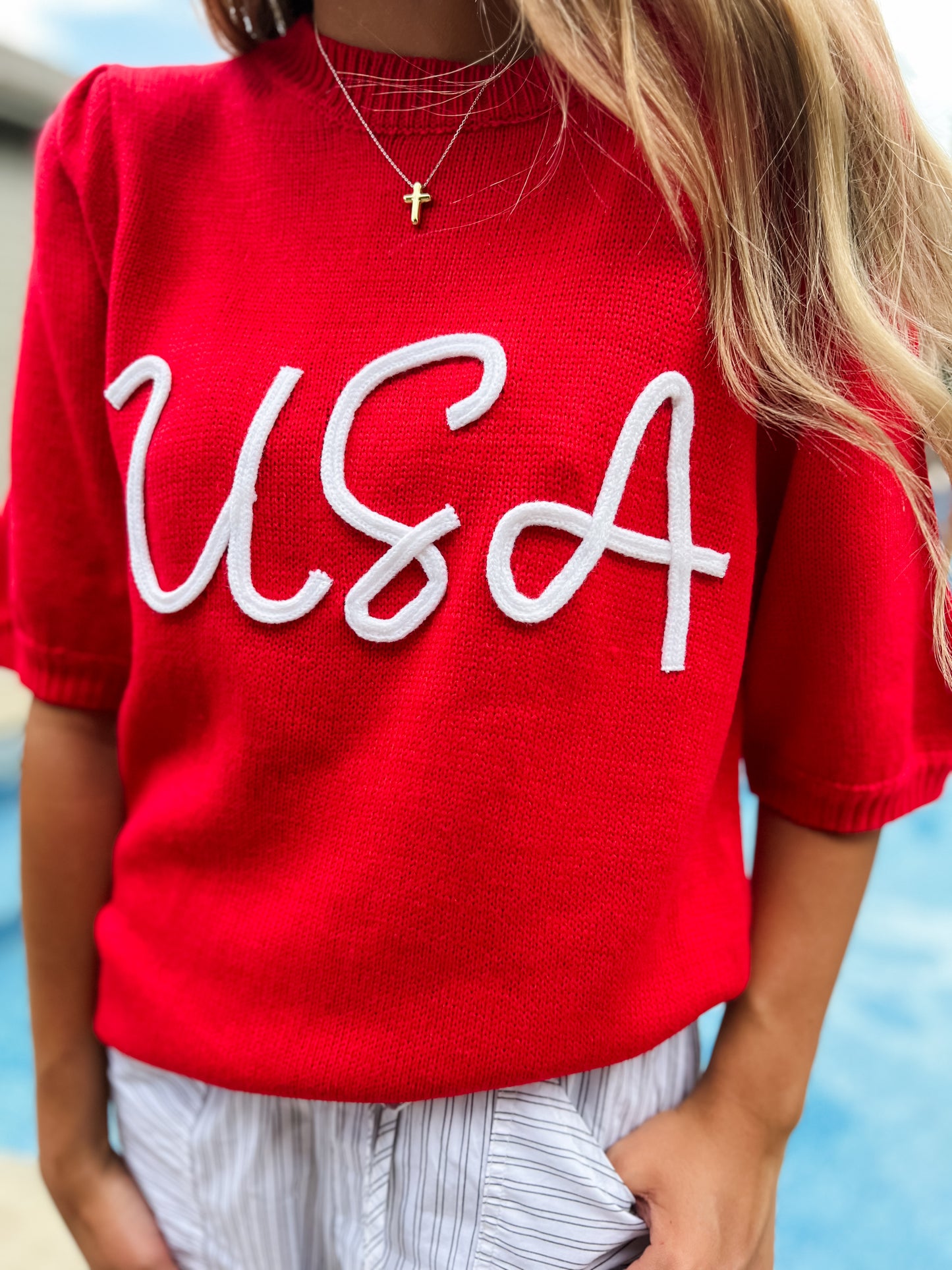 USA Knit Sweater Top - Red