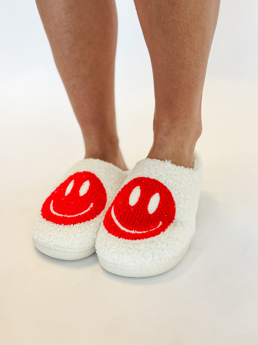 Plush Smiley Slippers - Ruby