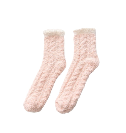 Two-Toned Plush Socks - Pink