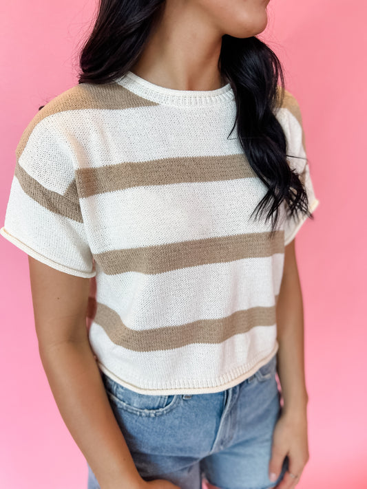 Tuesday Best Striped Sweater Top - Taupe