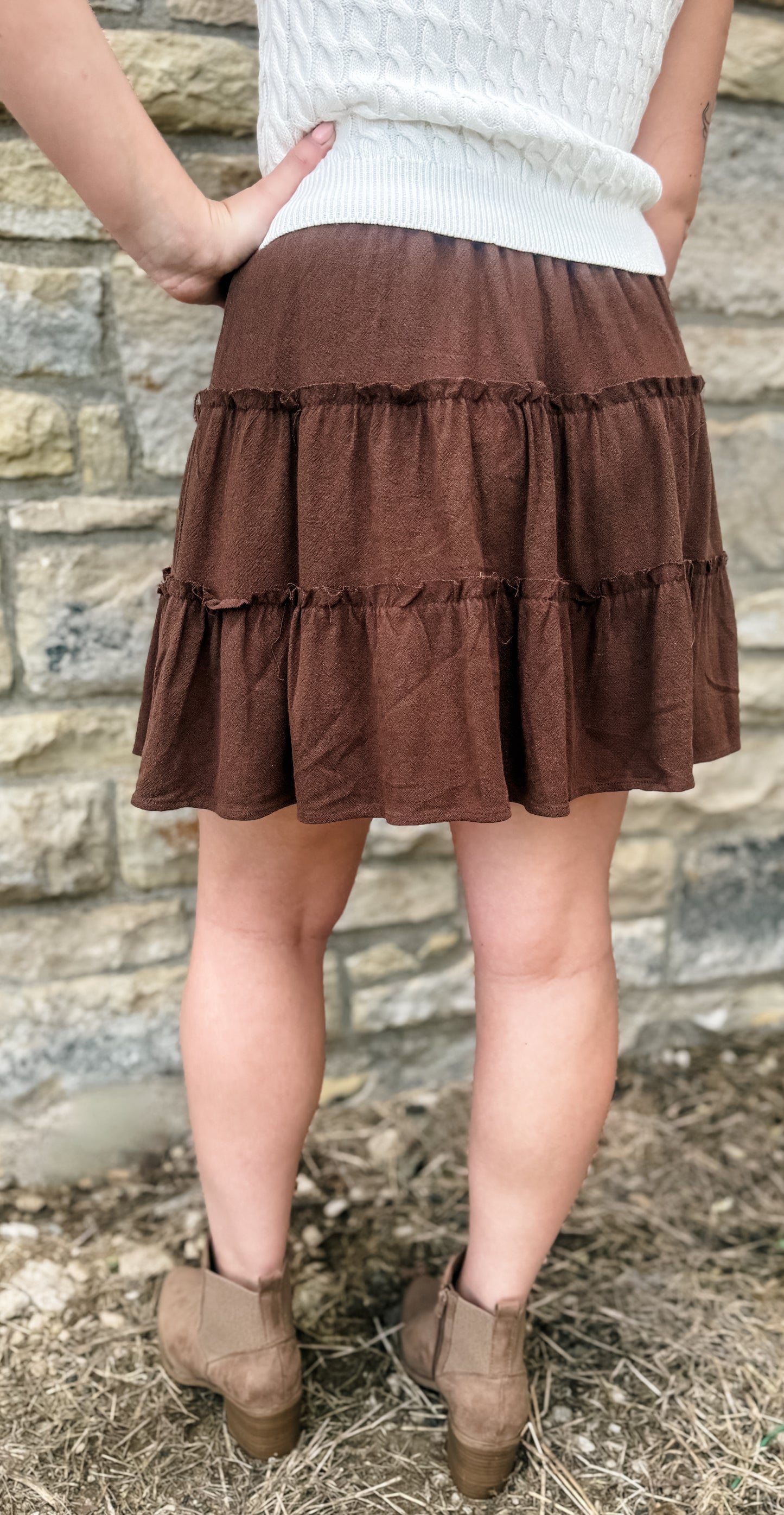 Emma Flounce Frill Skirt - Chocolate