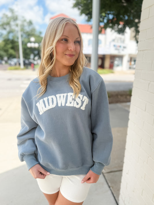 Chenille Midwest Crewneck - Dusty Blue