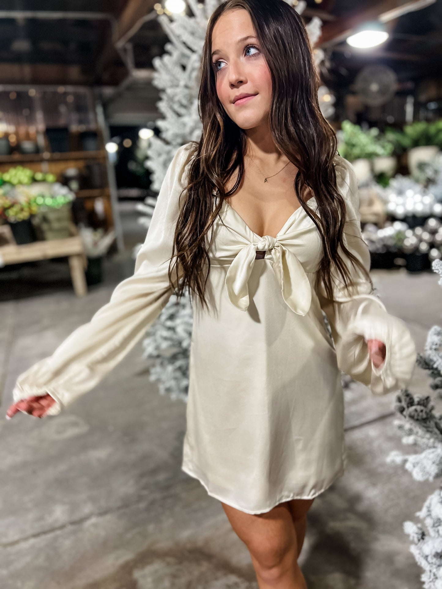Angela Satin Mini Dress - Ivory