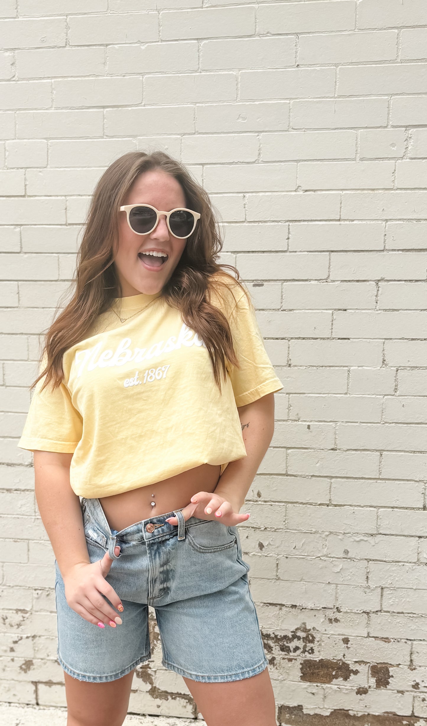 Nebraska Puff Script Tee - Sunshine