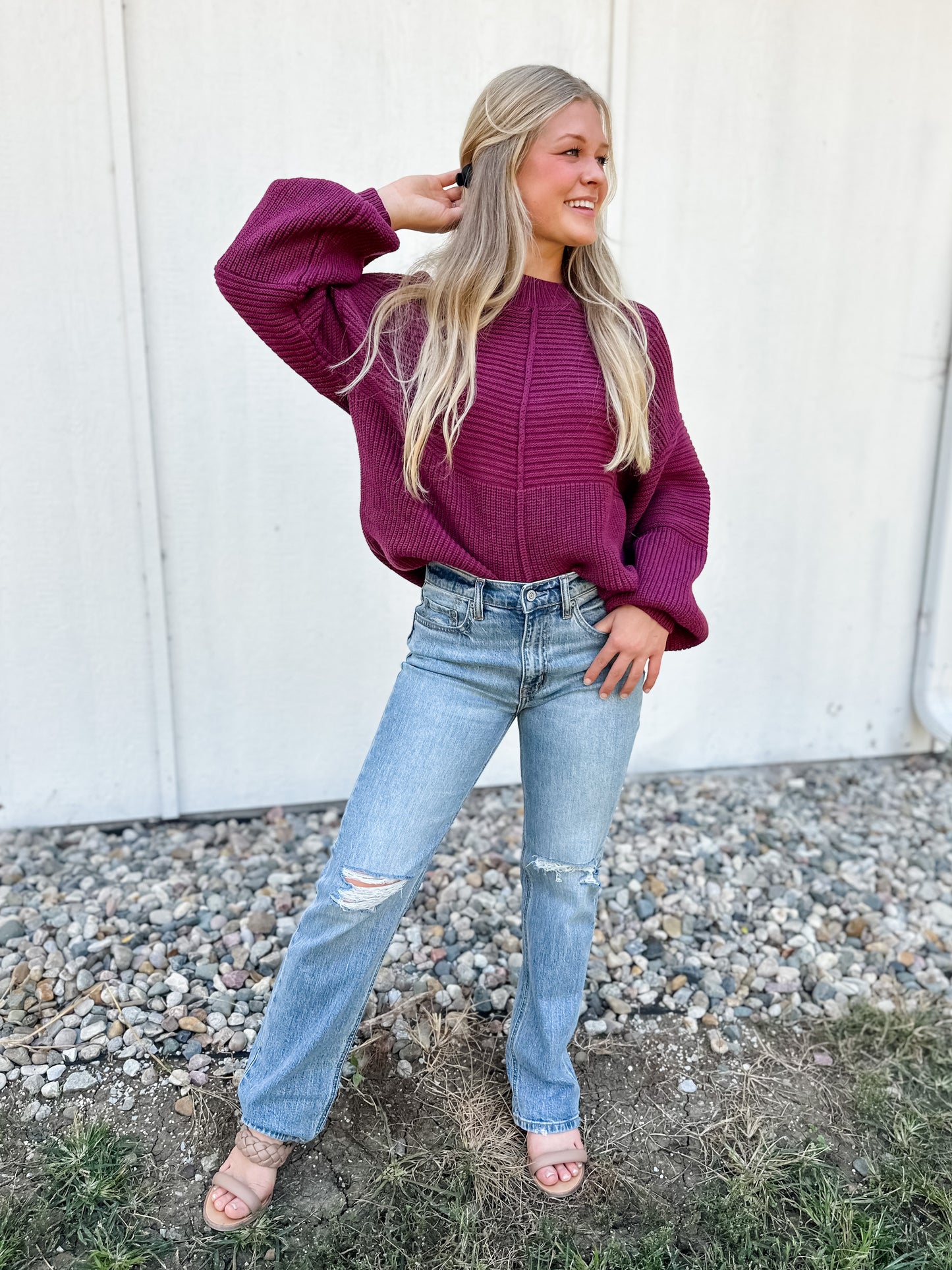 Holly Ribbed Knit Sweater - Wine