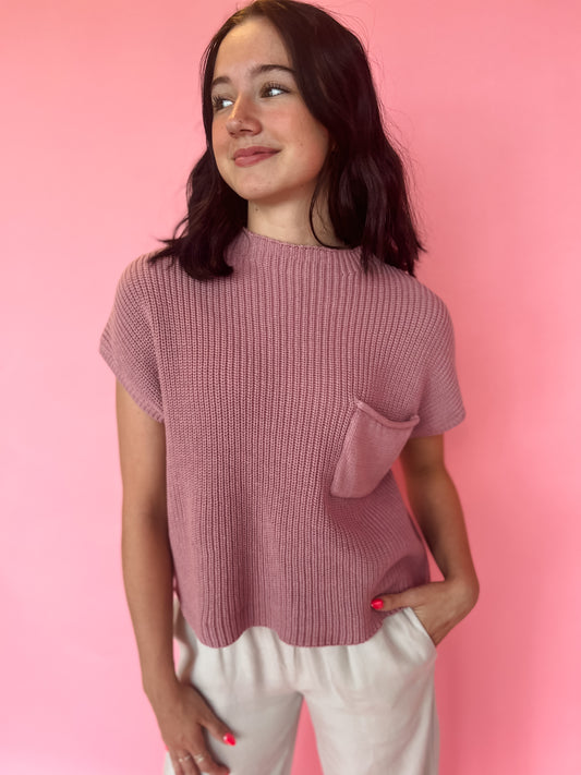 Cameron Pocket Sweater Top -  Dark Pink