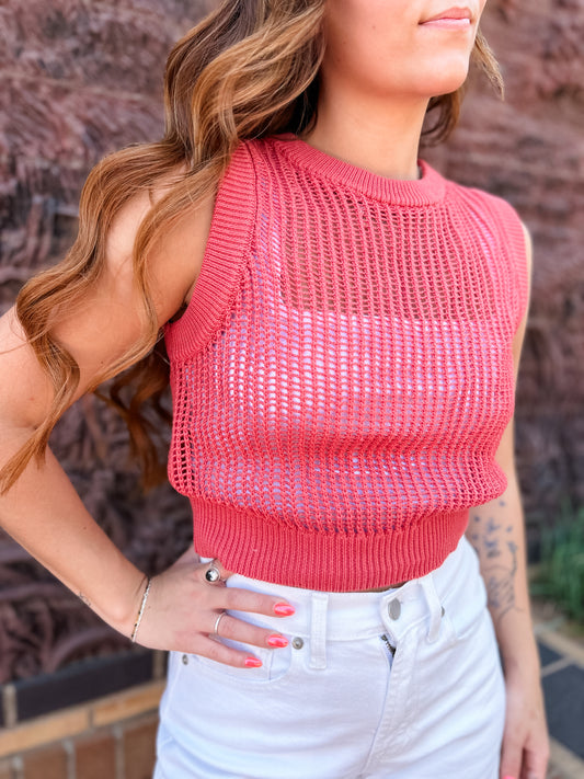 Country Roads Open Knit Top - Brick