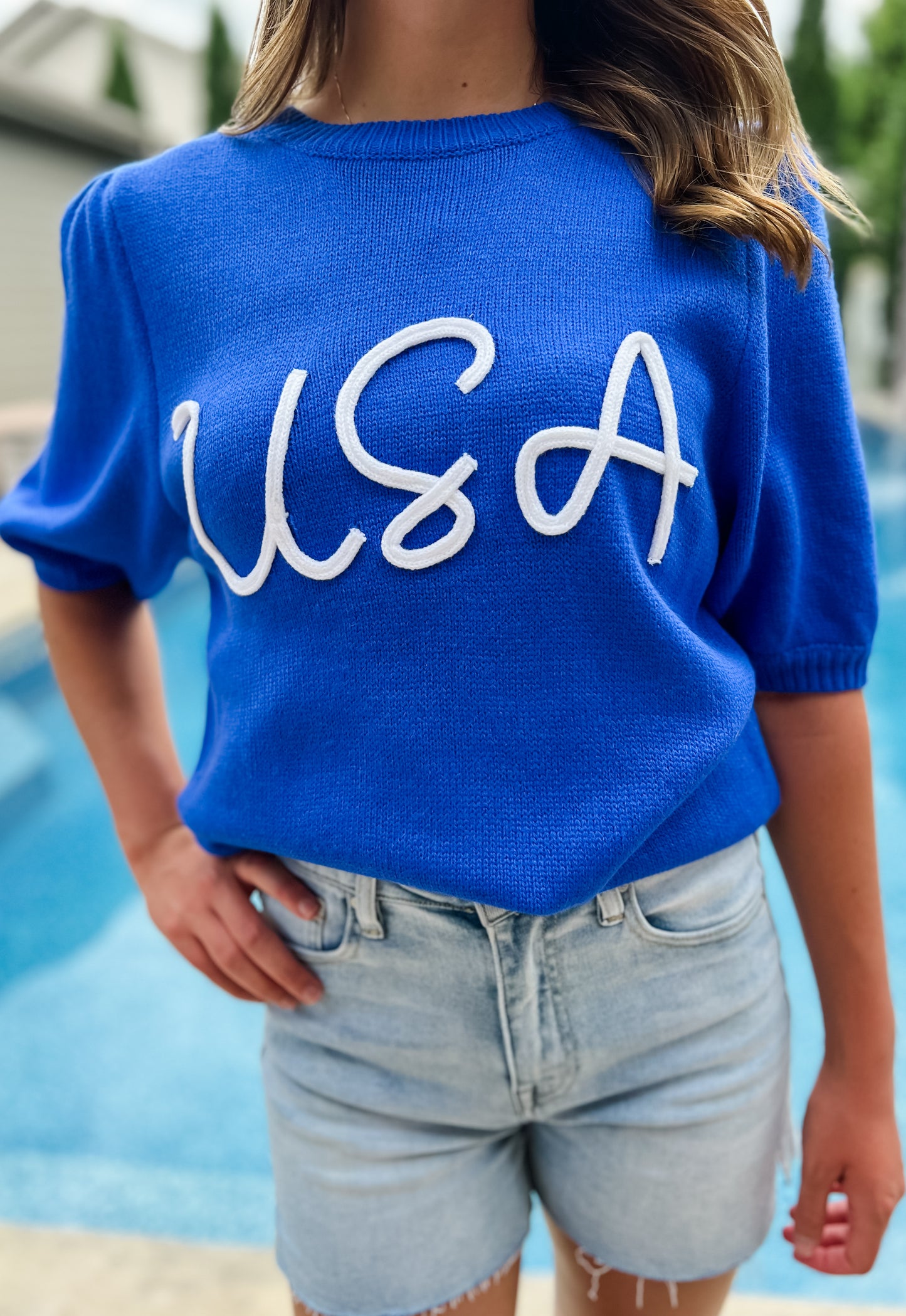 USA Knit Sweater Top - Blue