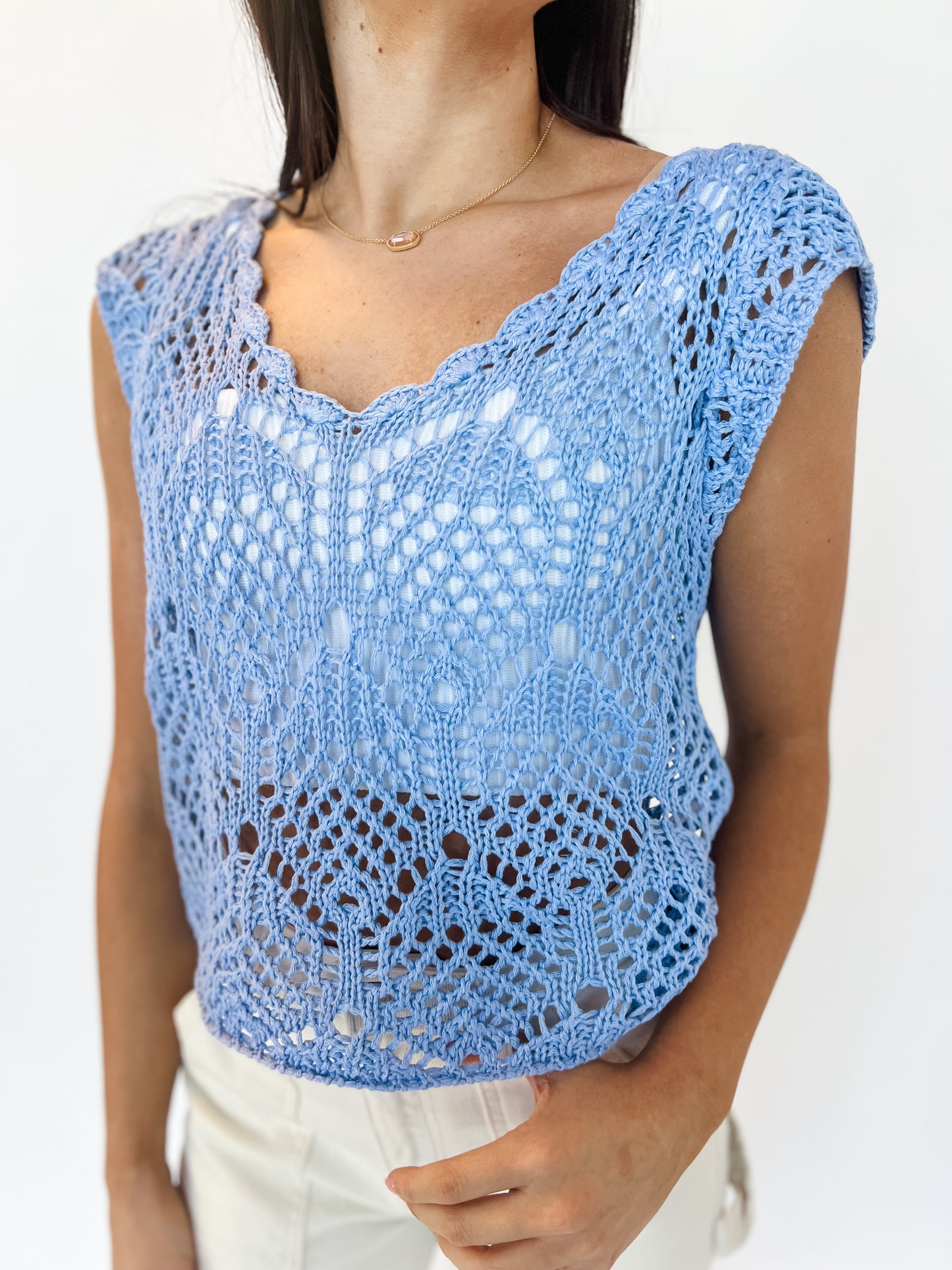 Marina Tide Crochet Top - Sky