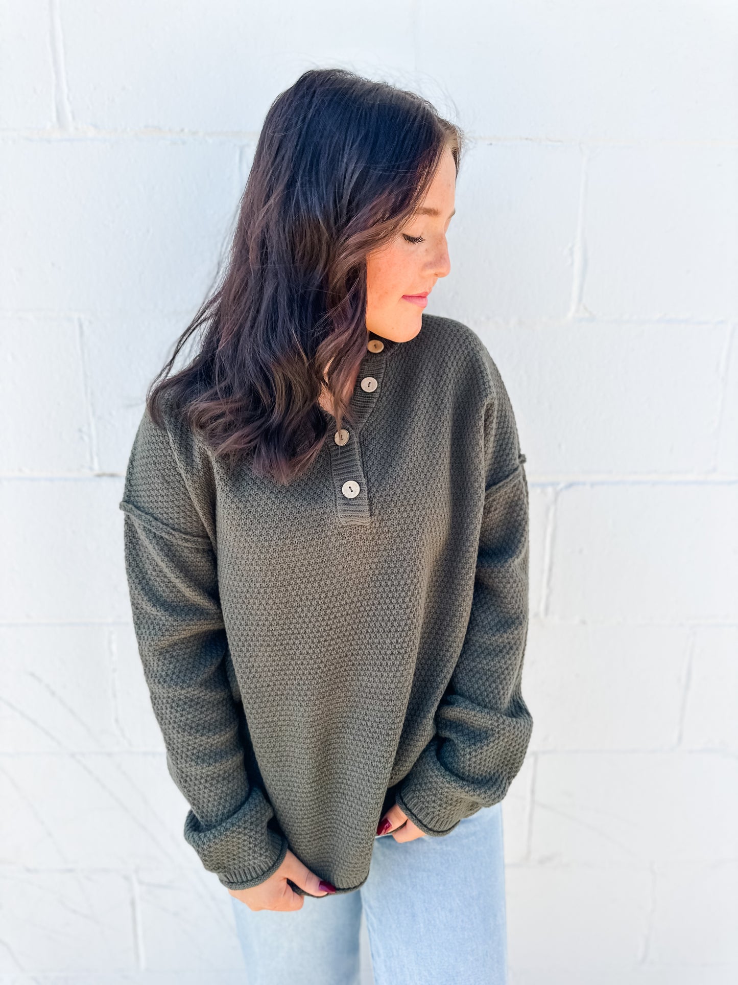 Perfect Henley Sweater - Dark Olive