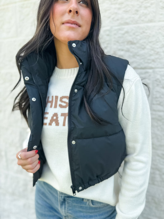 Slow It Down Cropped Puffer Vest - Black