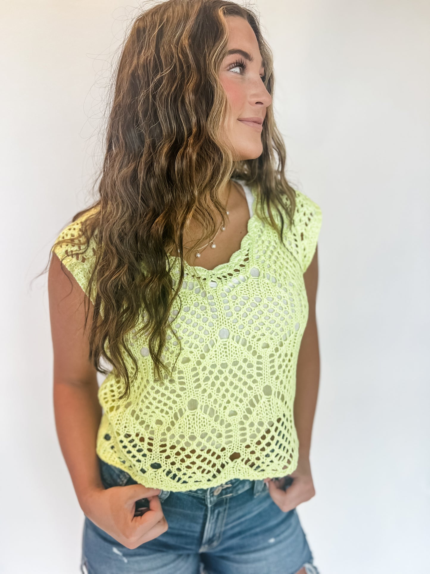 Marina Tide Crochet Top - Lime